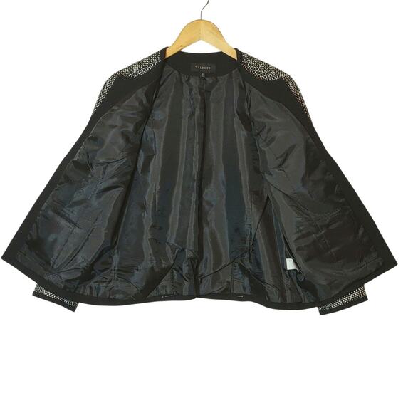 Talbots Black White Print Collarless Open Blazer Office Career Classic Jacket 10 - Picture 12 of 16